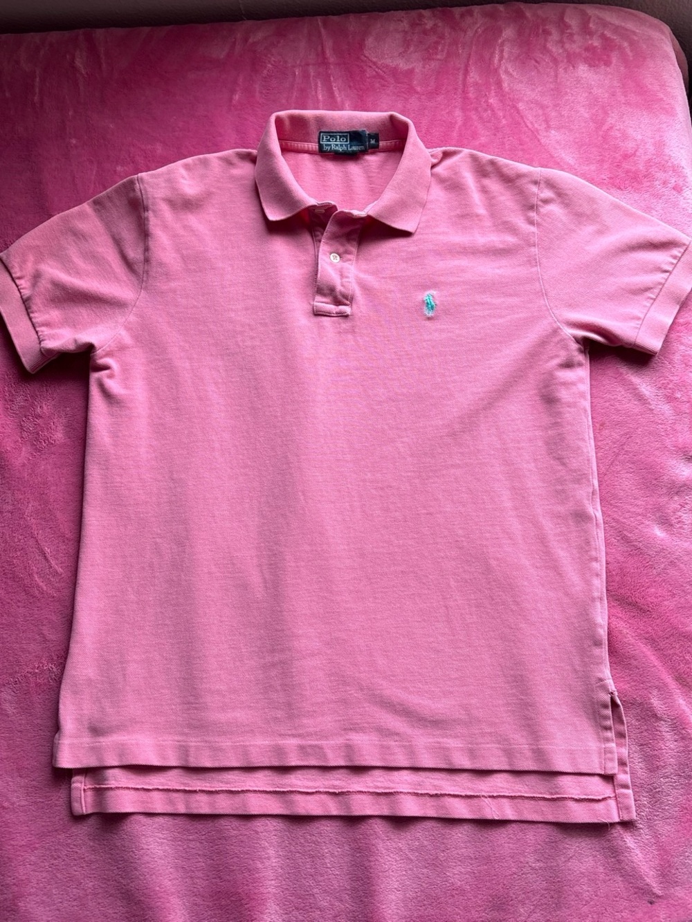 Polo by Ralph Lauren Men's Pink Pique Polo Shirt Cyan logo